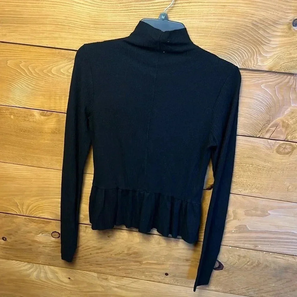 Womens Nation black MD long sleeve high collar ruffled hem tencel  polyester Y2K - Picture 7 of 8